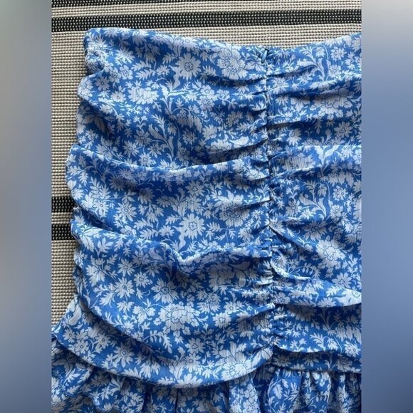 Zara Women’s Draped Floral Print Blue &  White Mini Ruffle Skirt - Picture 11 of 12